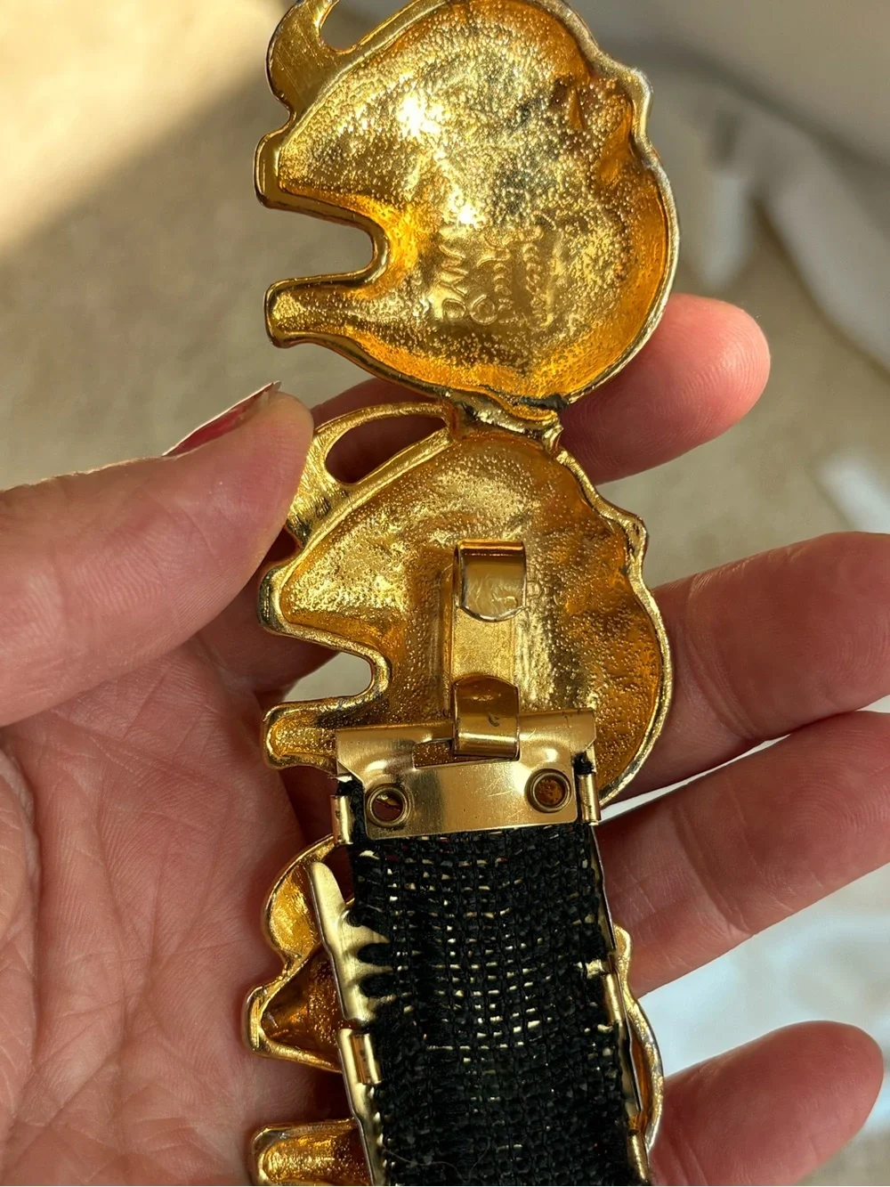 90s Accessory Accent NYC Lucky Elephants Gold Tone Metal Stretch Belt